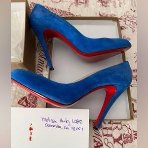 Christian Louboutin Blue suede simple pump 100 size 42